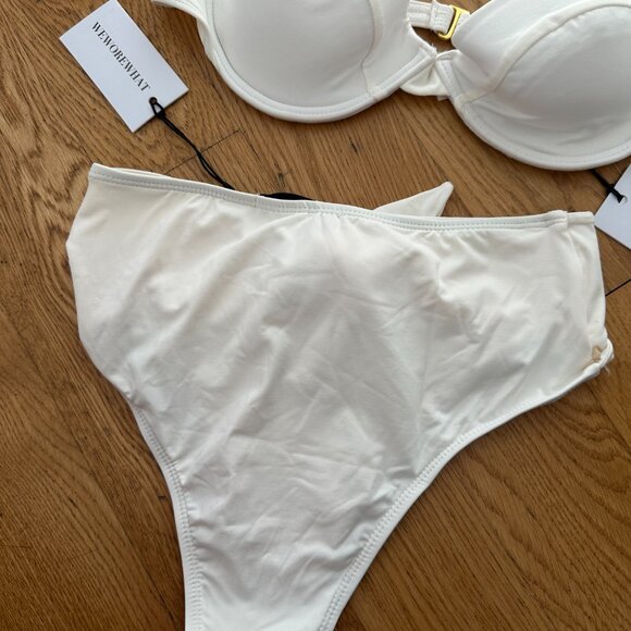 NWT WeWoreWhat Swimsuit Riviera Bikini Bottom In Off White High Waist Sz Small - Picture 6 of 7